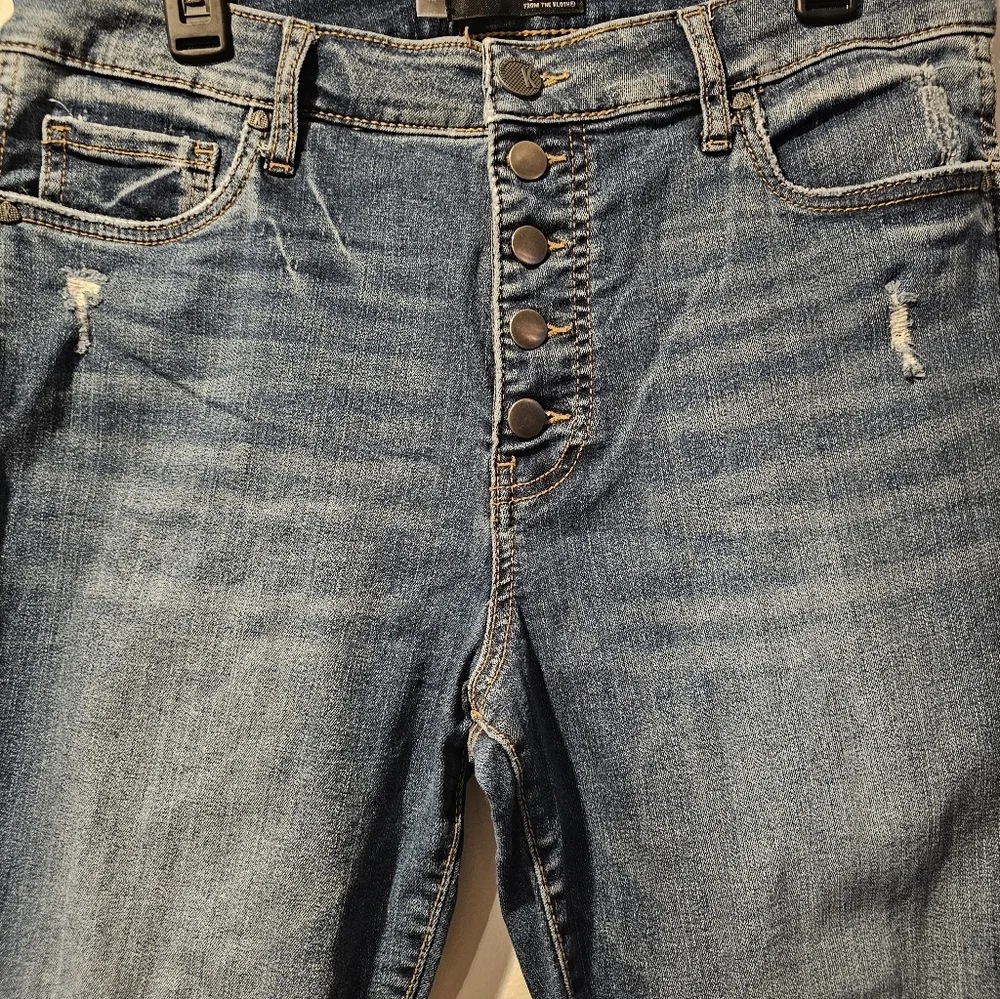Kut From The Kloth Button Fly Skinny Jeans Size 12 High Rise Distressed Raw Hem - Picture 4 of 6